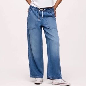 Nuuds Pull On Jeans Drawstring Waist Women’s Large Medium Wash